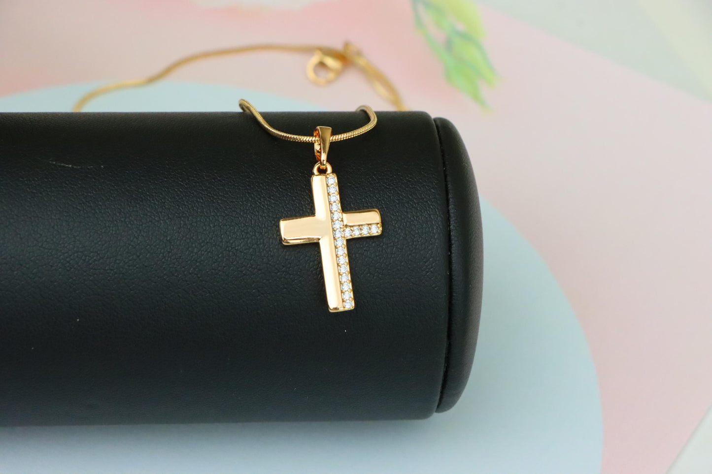 Crystal-Accented Cross Pendant in Rose Gold Finish, XPPT1577 (2145-7)