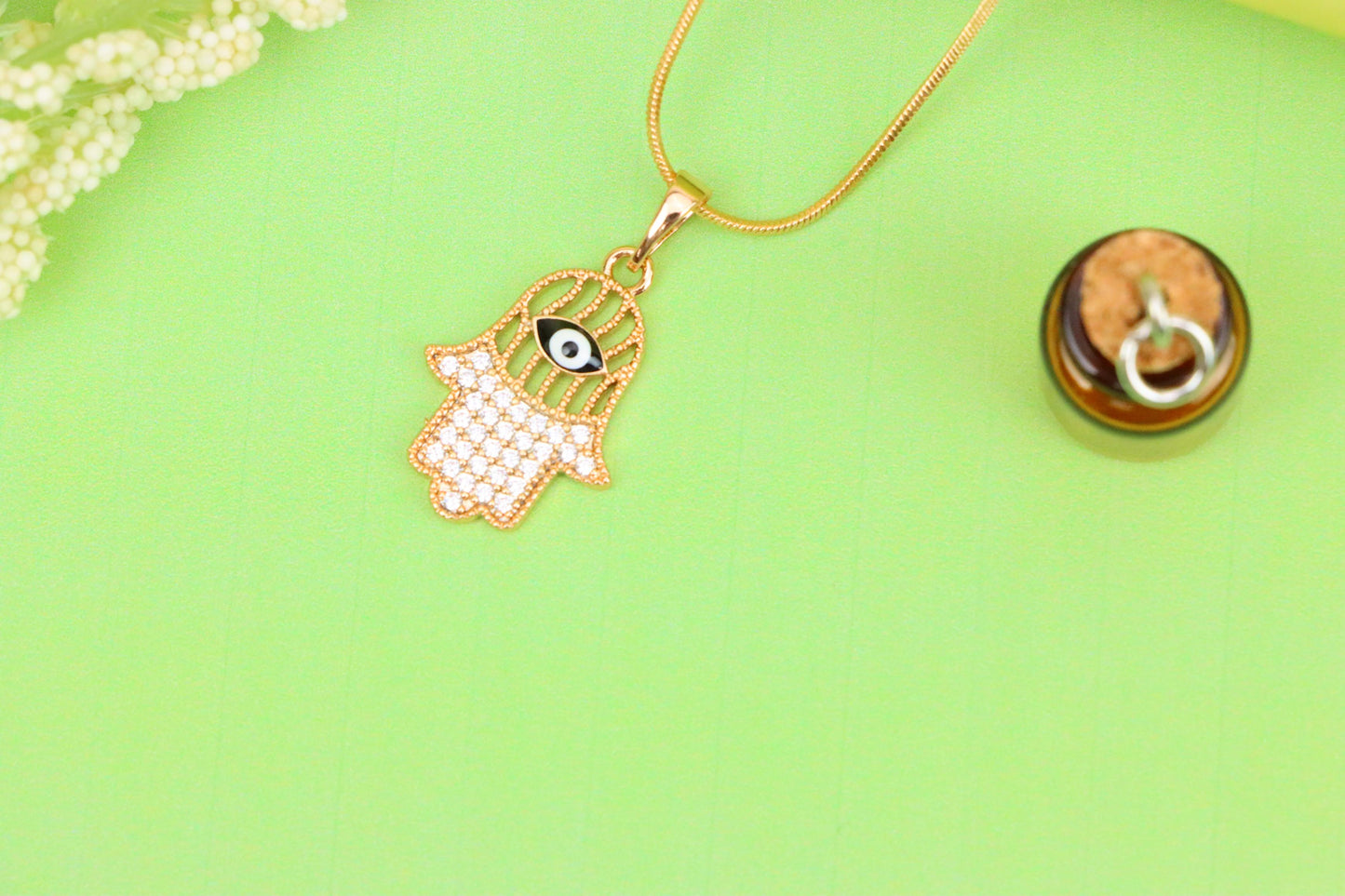 Hamsa Hand Rose Gold Pendant with Evil Eye, XPPT1578 (2145-8)