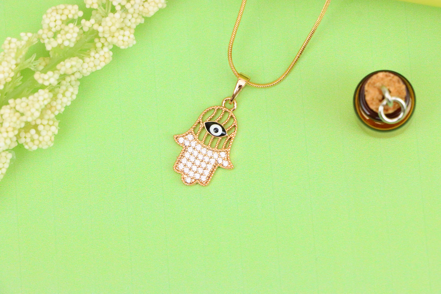 Hamsa Hand Rose Gold Pendant with Evil Eye, XPPT1578 (2145-8)