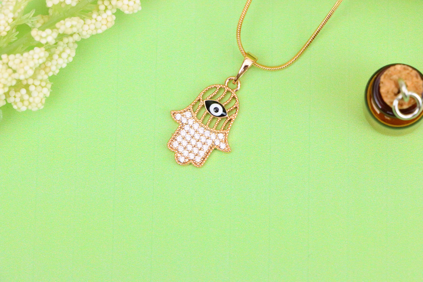Hamsa Hand Rose Gold Pendant with Evil Eye, XPPT1578 (2145-8)