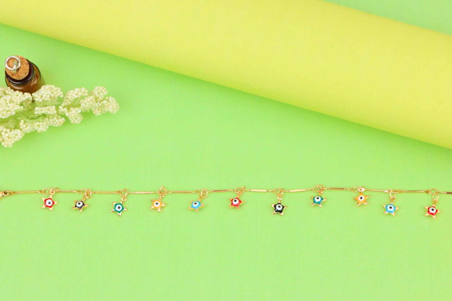 Rose Gold Evil Eye Anklet with Colorful Star Charms, XPAL1192 (2120-1)
