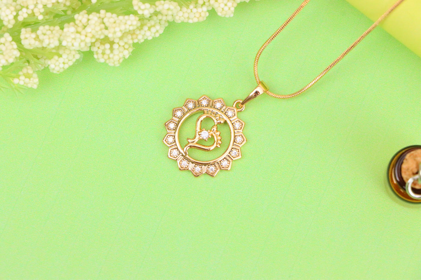 Rose Gold Krishna Flute Pendant with Crystal Border, XPPT1579 (2145-9)