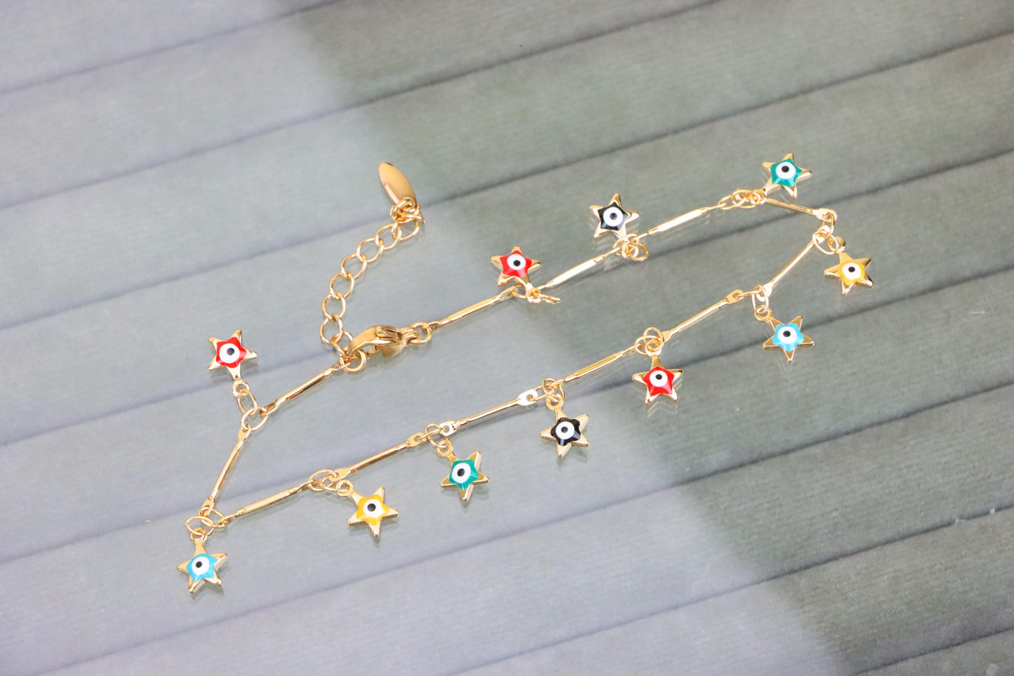 Rose Gold Evil Eye Anklet with Colorful Star Charms, XPAL1192 (2120-1)