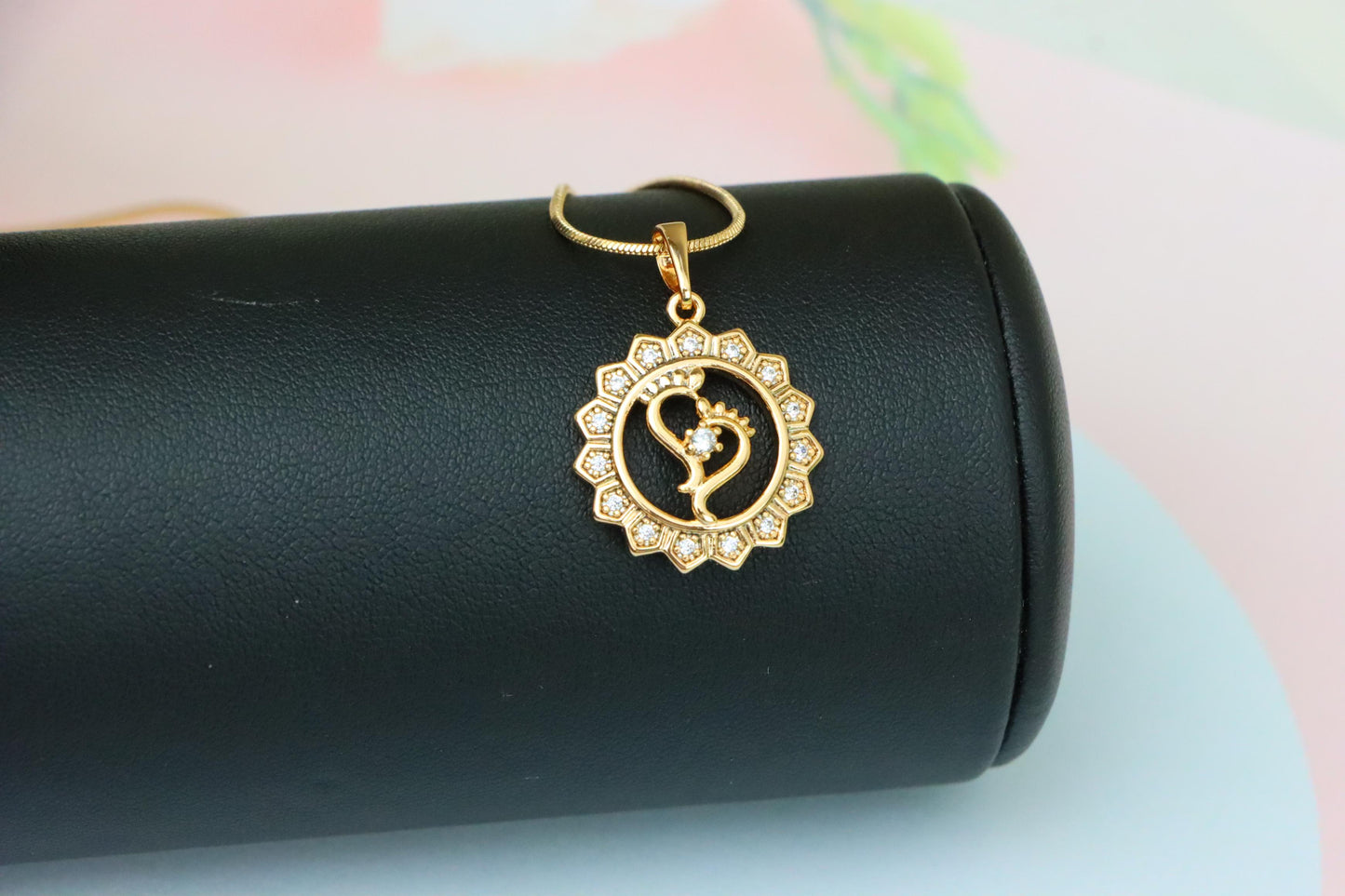Rose Gold Krishna Flute Pendant with Crystal Border, XPPT1579 (2145-9)