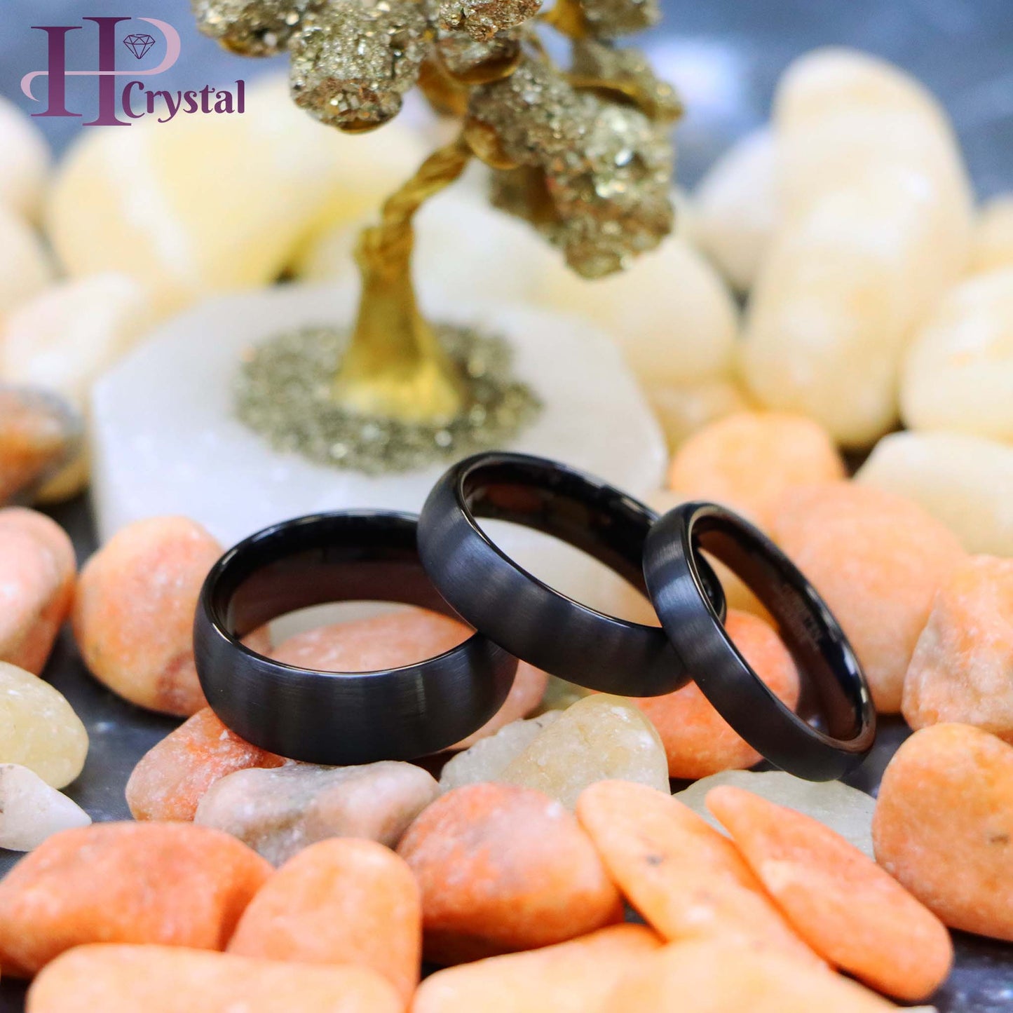 Brushed Black IP Plated Classic Domed Band Tungsten Ring