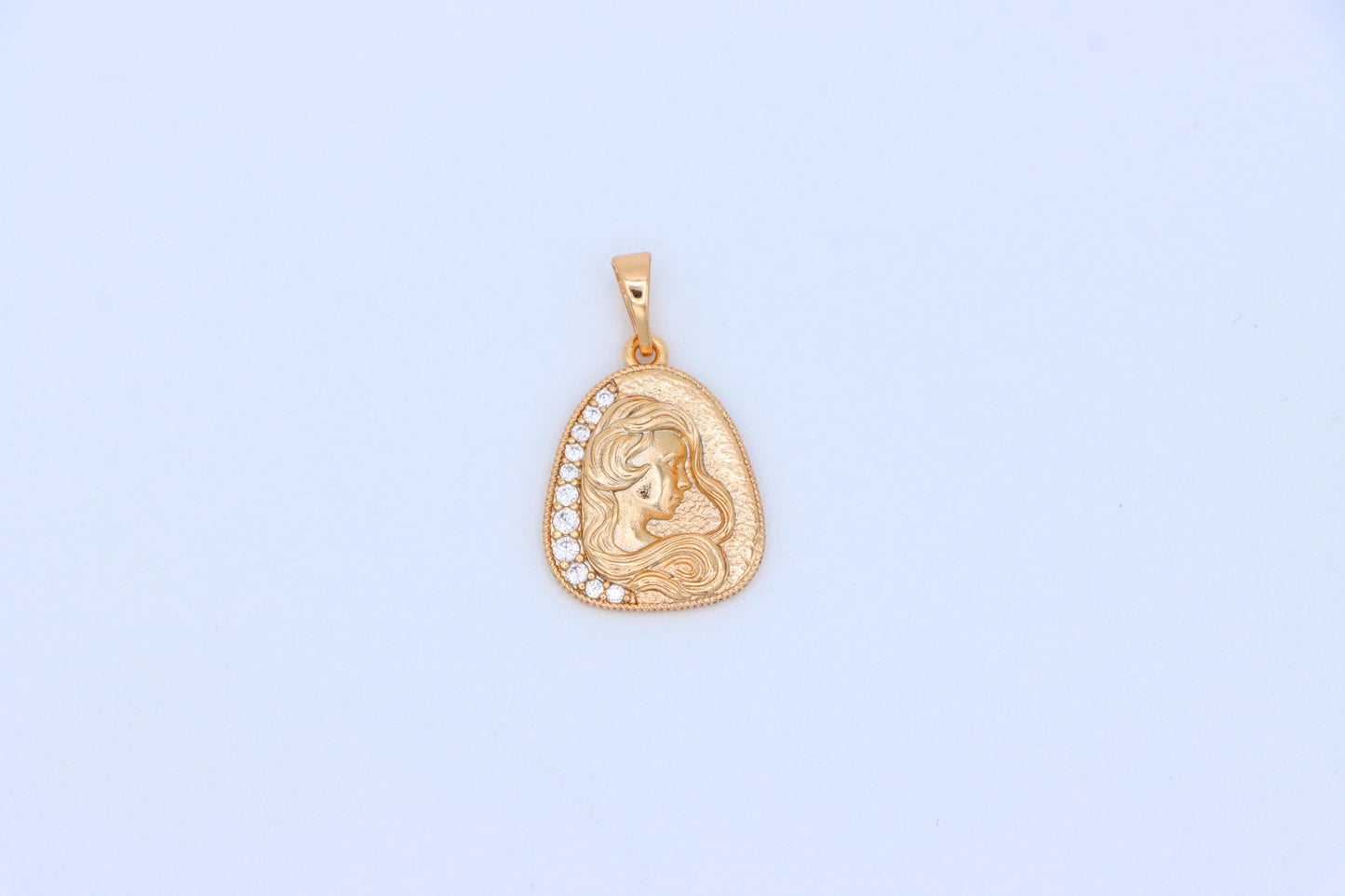 Woman Profile Rose Gold Pendant with Crystal Edge, XPPT1580 (2145-10)