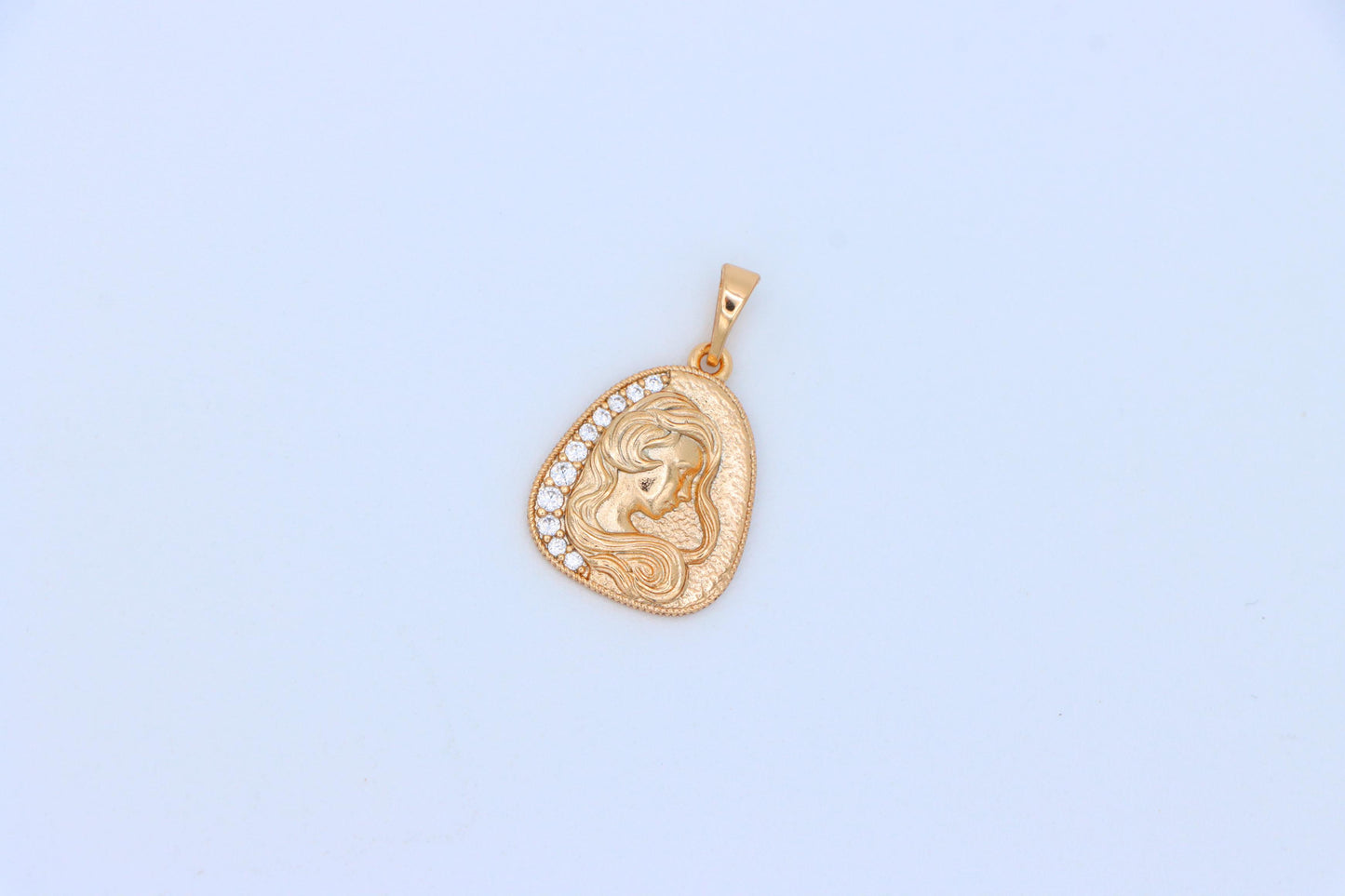 Woman Profile Rose Gold Pendant with Crystal Edge, XPPT1580 (2145-10)
