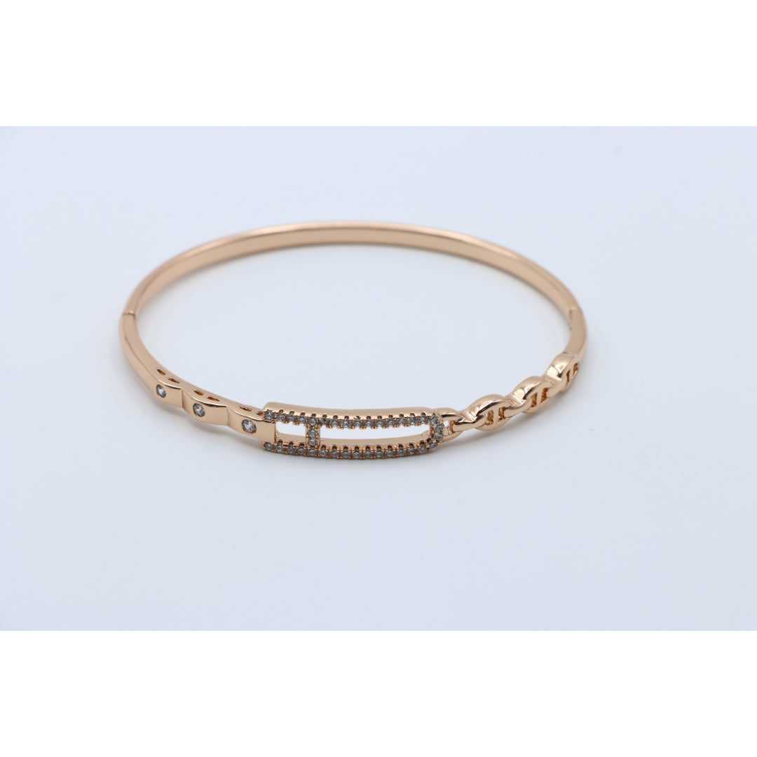 Elegant Rose Gold Bangle with Crystal-Studded Elongated Frame, XPBL0452 (2046-2)