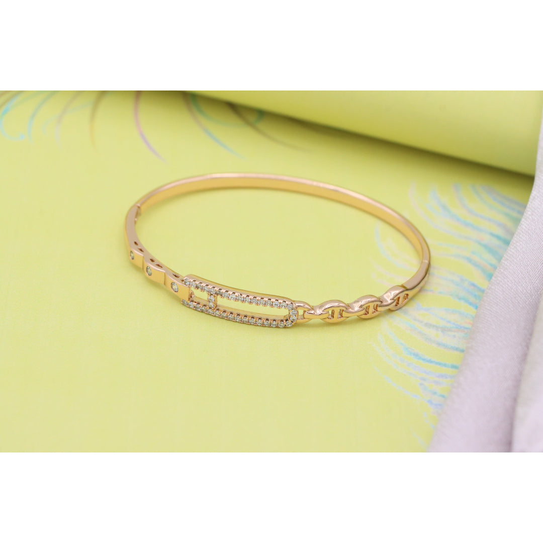 Elegant Rose Gold Bangle with Crystal-Studded Elongated Frame, XPBL0452 (2046-2)