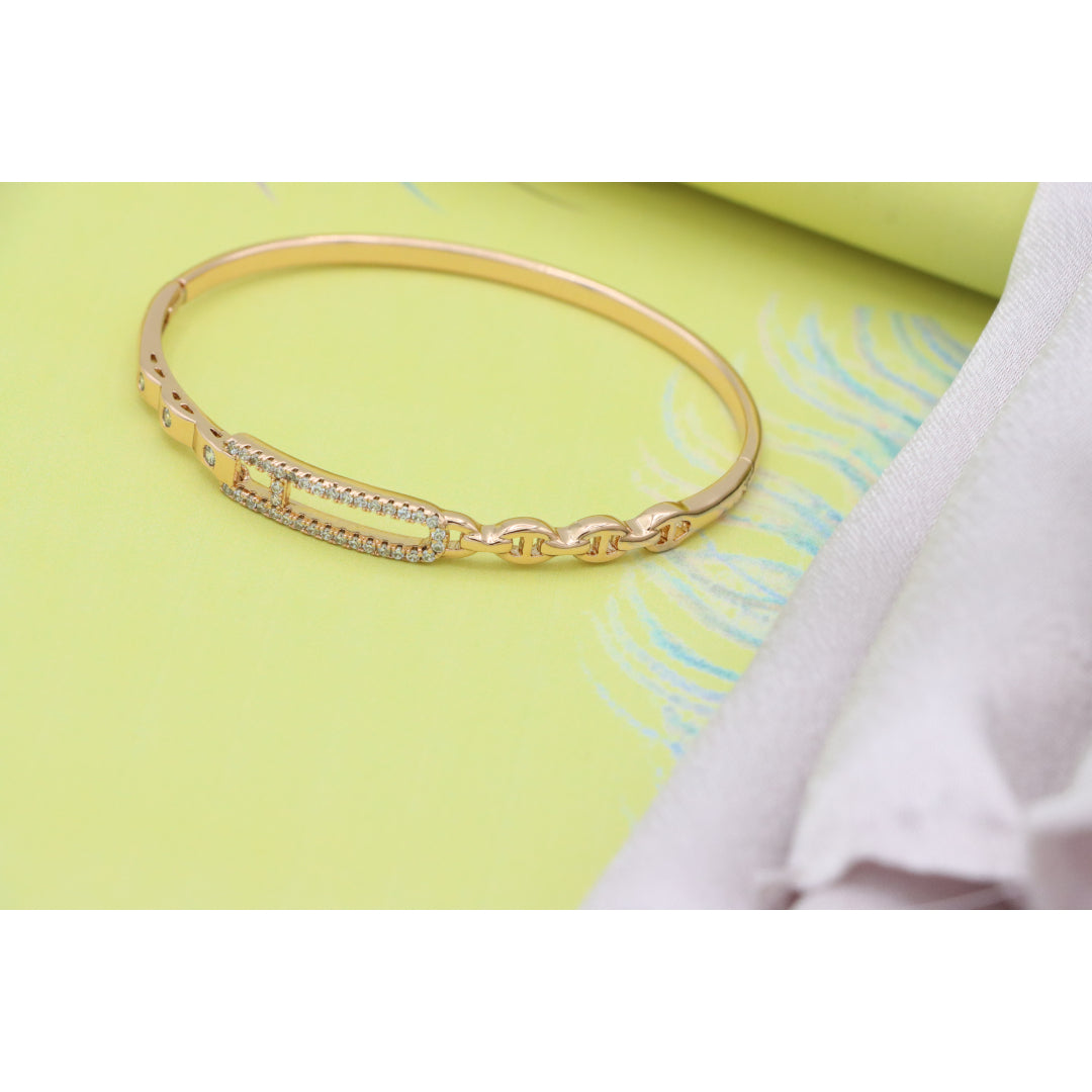 Elegant Rose Gold Bangle with Crystal-Studded Elongated Frame, XPBL0452 (2046-2)