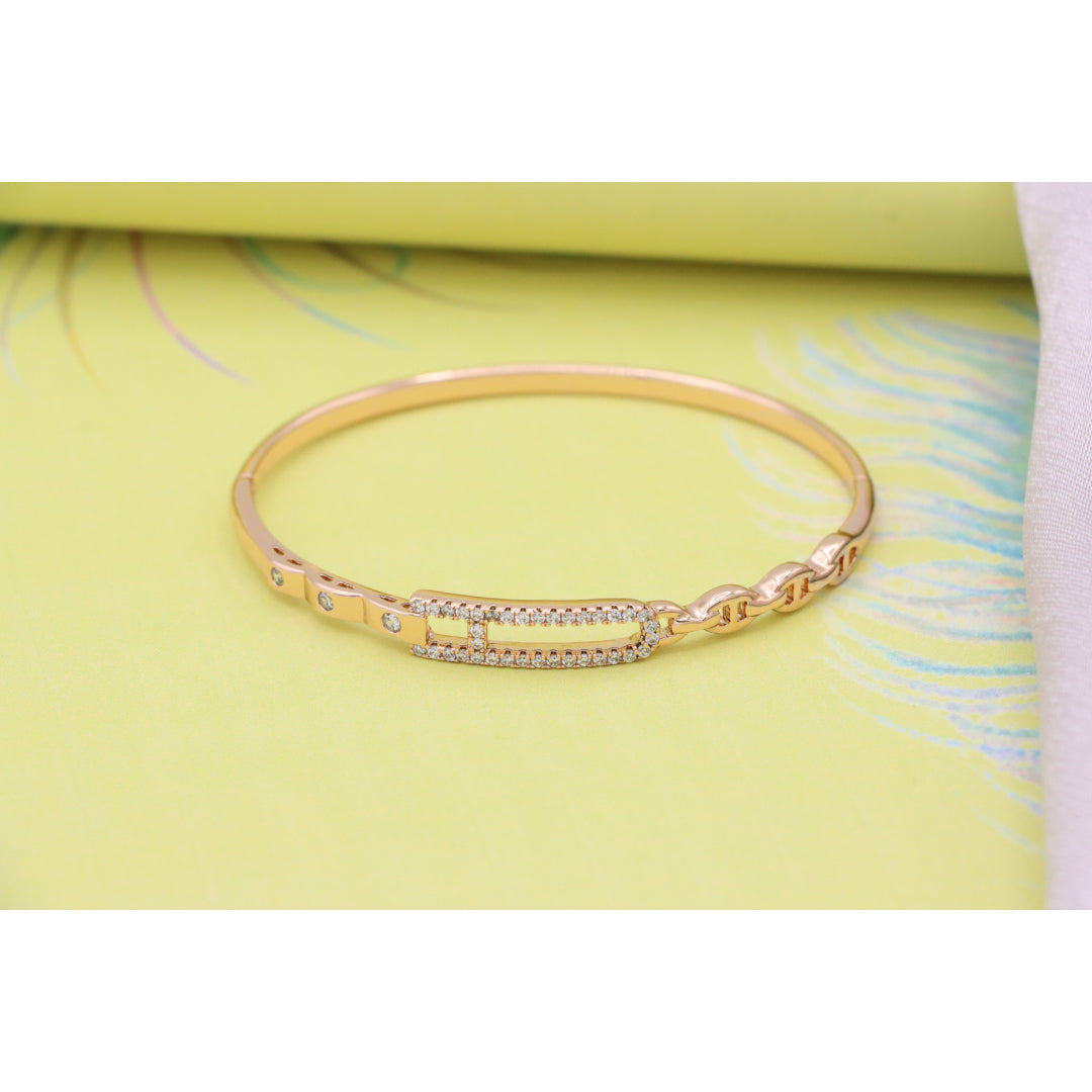 Elegant Rose Gold Bangle with Crystal-Studded Elongated Frame, XPBL0452 (2046-2)