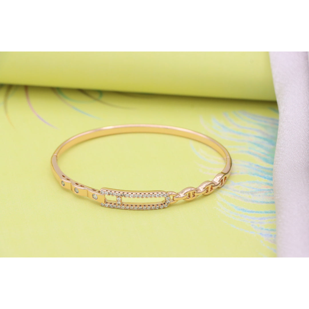 Elegant Rose Gold Bangle with Crystal-Studded Elongated Frame, XPBL0452 (2046-2)