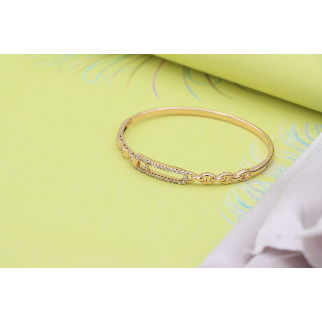 Elegant Rose Gold Bangle with Crystal-Studded Elongated Frame, XPBL0452 (2046-2)