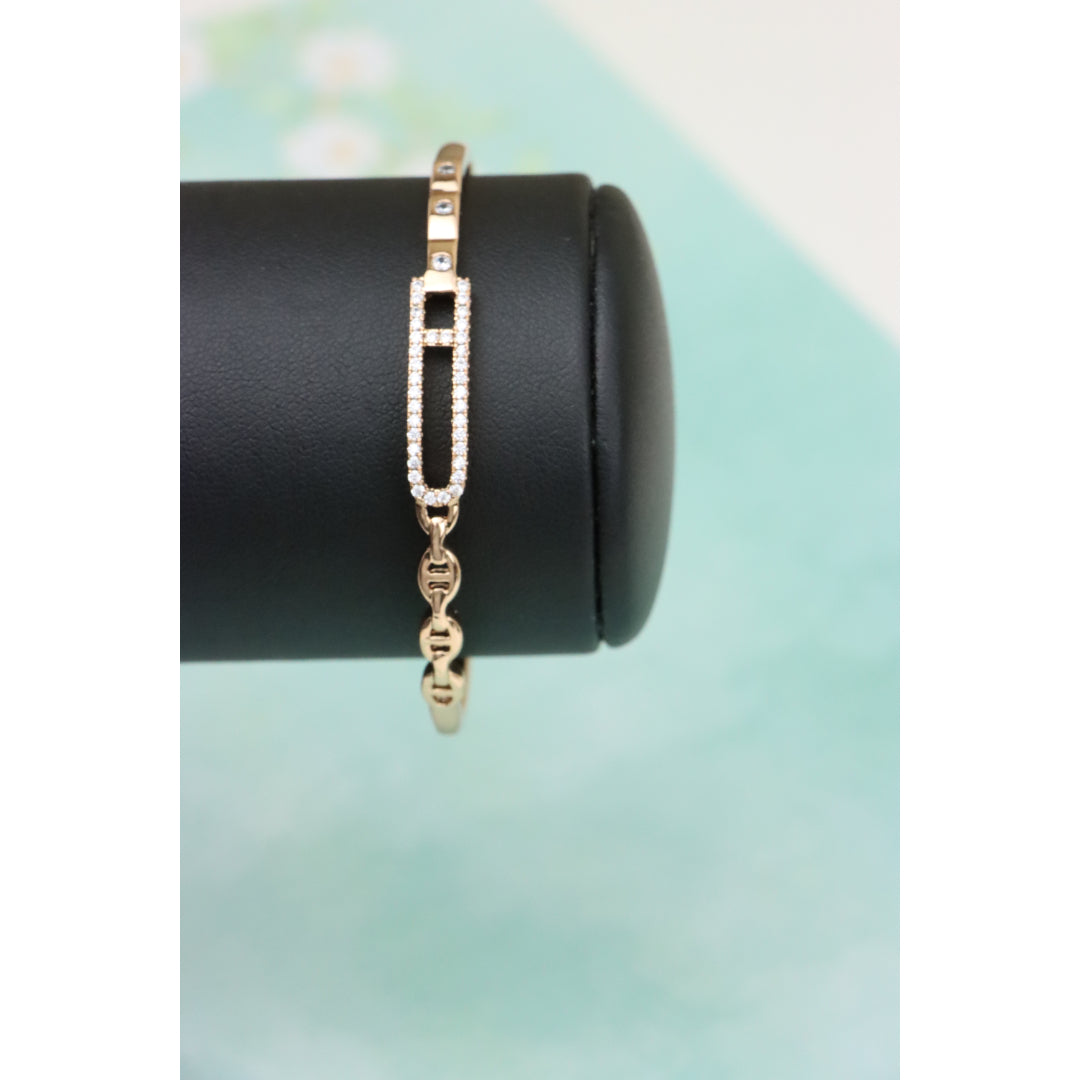 Elegant Rose Gold Bangle with Crystal-Studded Elongated Frame, XPBL0452 (2046-2)