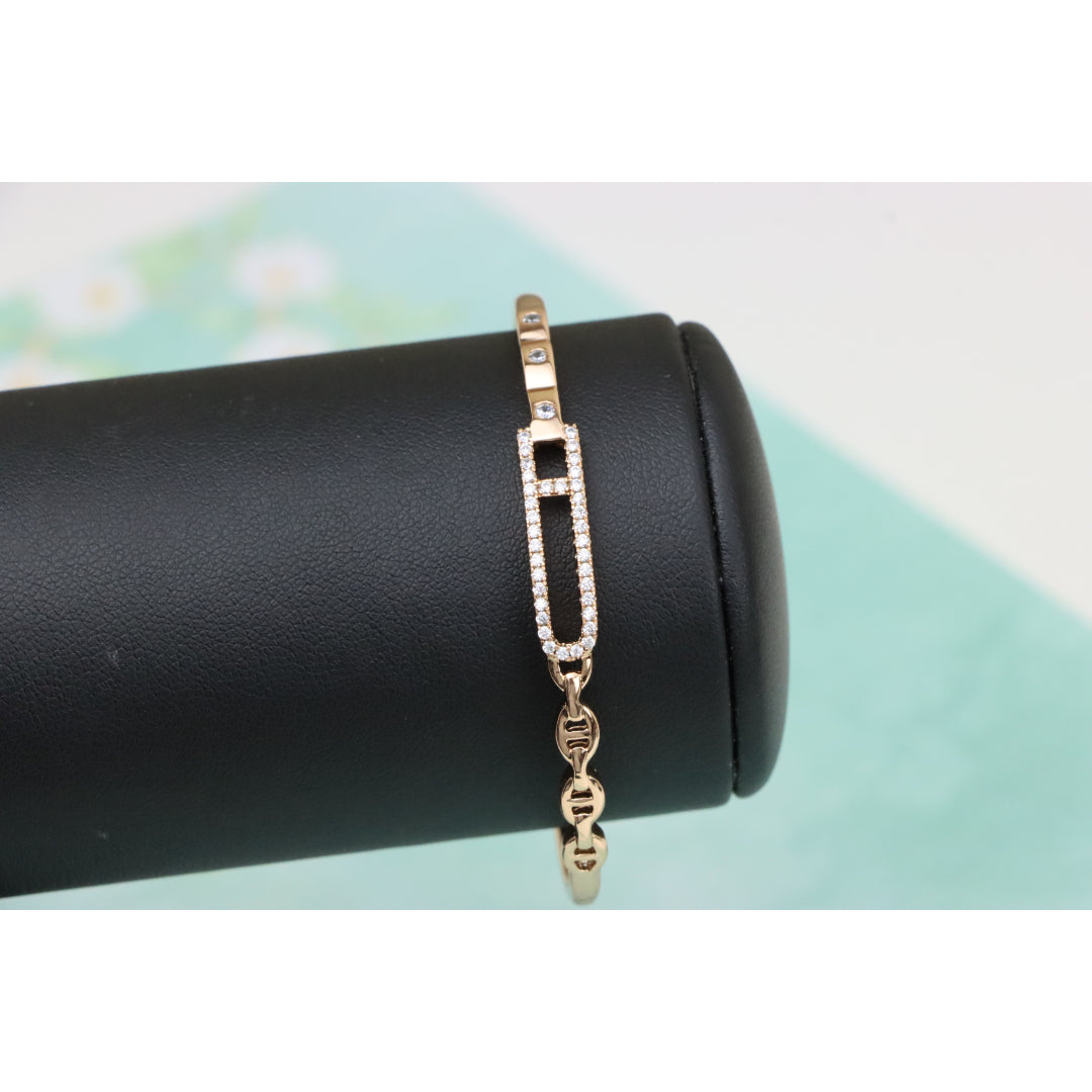 Elegant Rose Gold Bangle with Crystal-Studded Elongated Frame, XPBL0452 (2046-2)