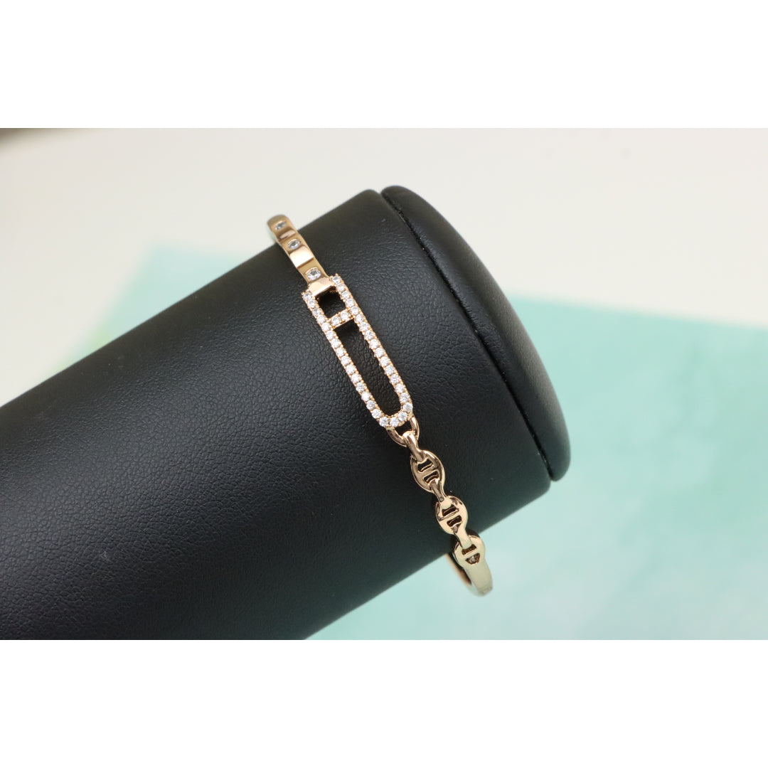 Elegant Rose Gold Bangle with Crystal-Studded Elongated Frame, XPBL0452 (2046-2)