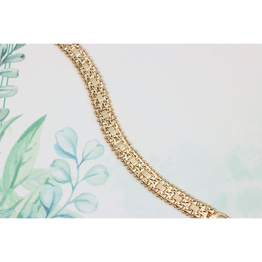 Rose Gold Textured Link Bracelet with Gold Beaded Border, XPBL0878 (2088-7)