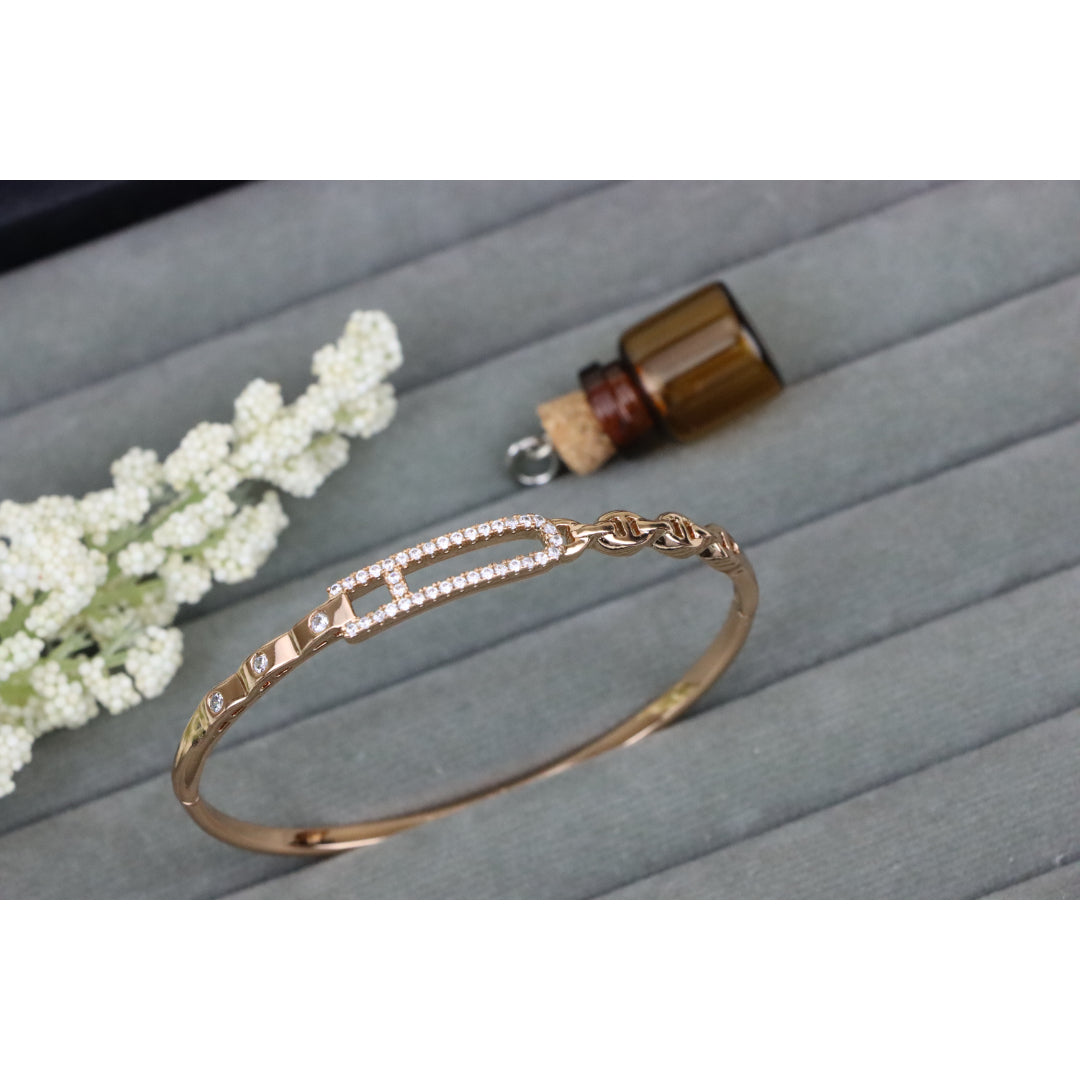 Elegant Rose Gold Bangle with Crystal-Studded Elongated Frame, XPBL0452 (2046-2)