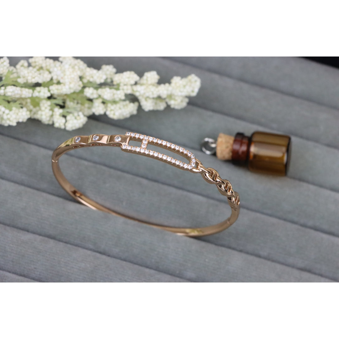 Elegant Rose Gold Bangle with Crystal-Studded Elongated Frame, XPBL0452 (2046-2)