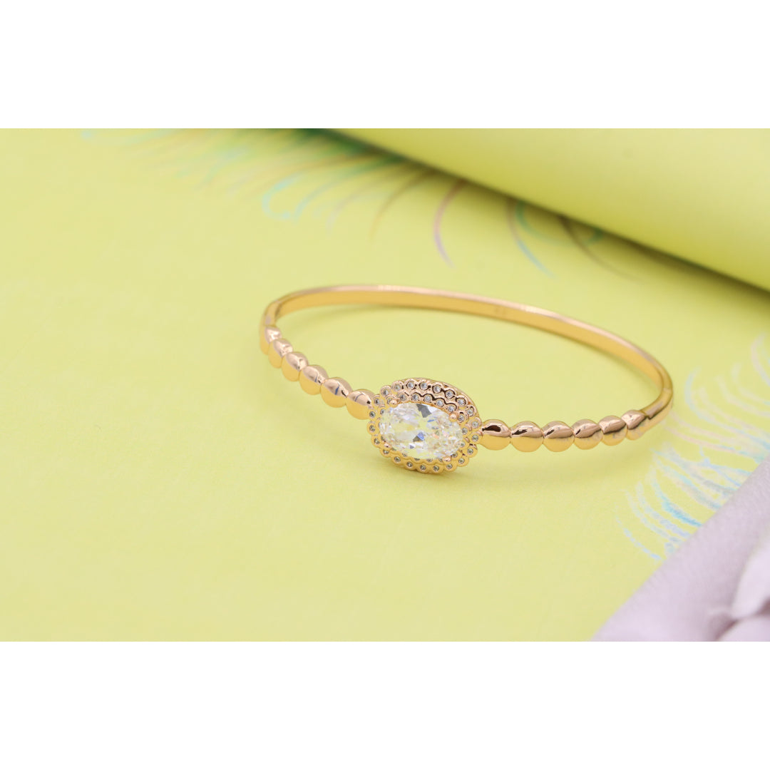 Rose Gold Bangle with Oval Center Stone and Beaded Design, XPBL0453 (2046-3)