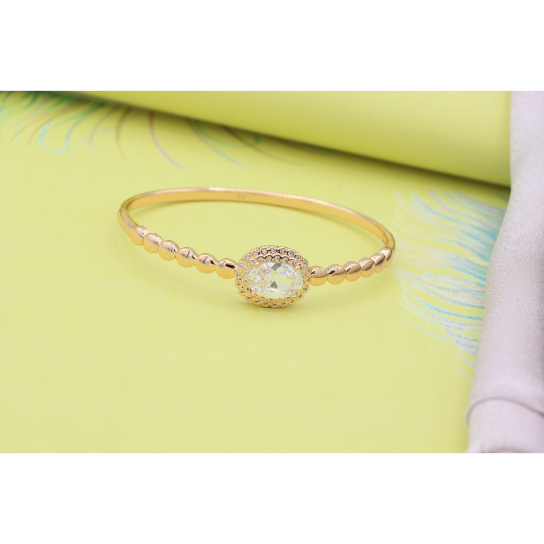 Rose Gold Bangle with Oval Center Stone and Beaded Design, XPBL0453 (2046-3)