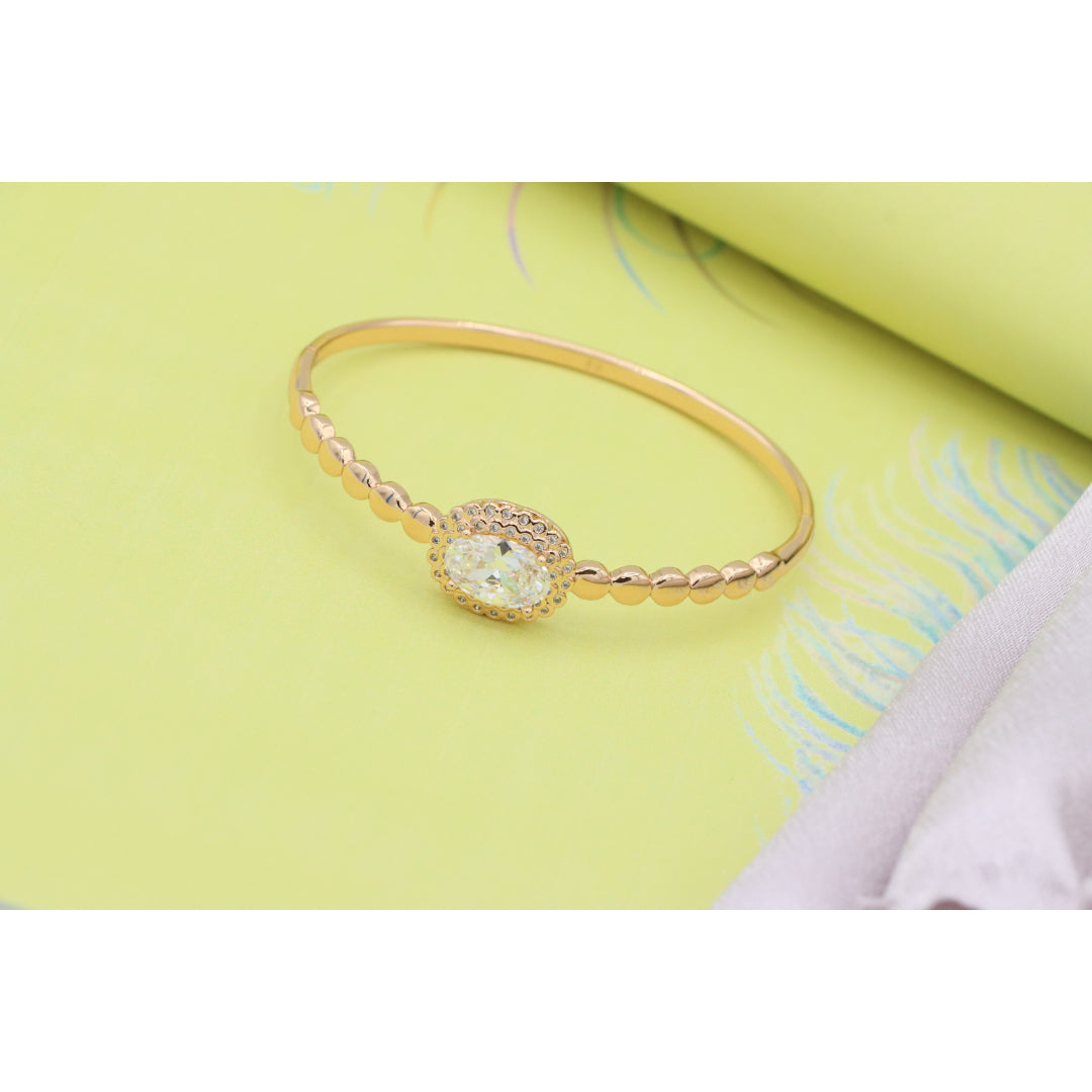 Rose Gold Bangle with Oval Center Stone and Beaded Design, XPBL0453 (2046-3)