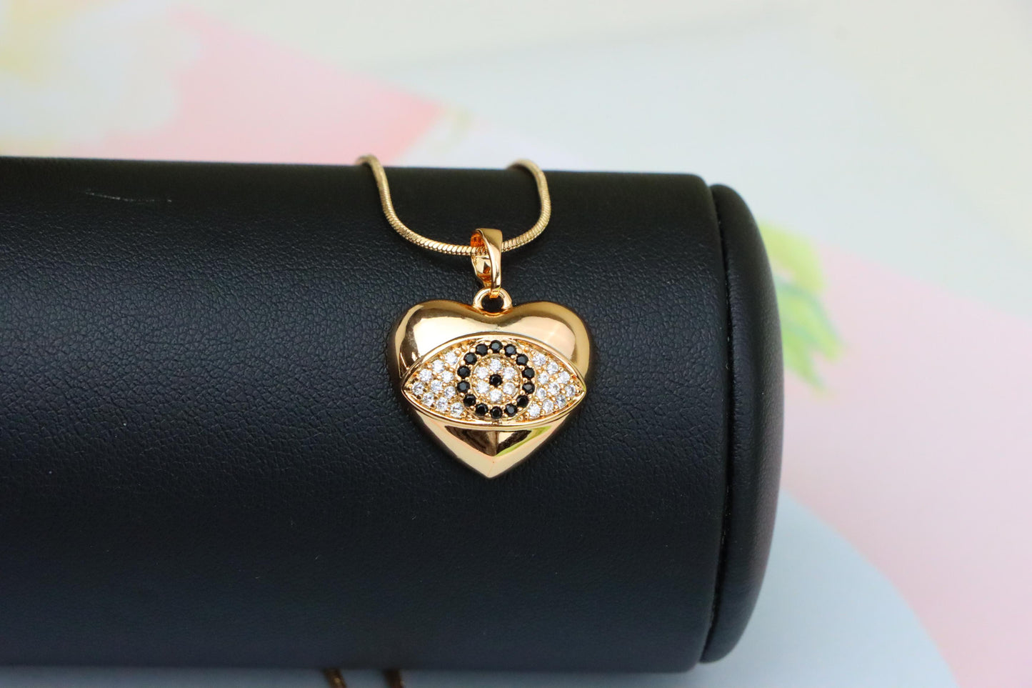 Heart Evil Eye Rose Gold Pendant with Crystals, XPPT1582 (2146-2)
