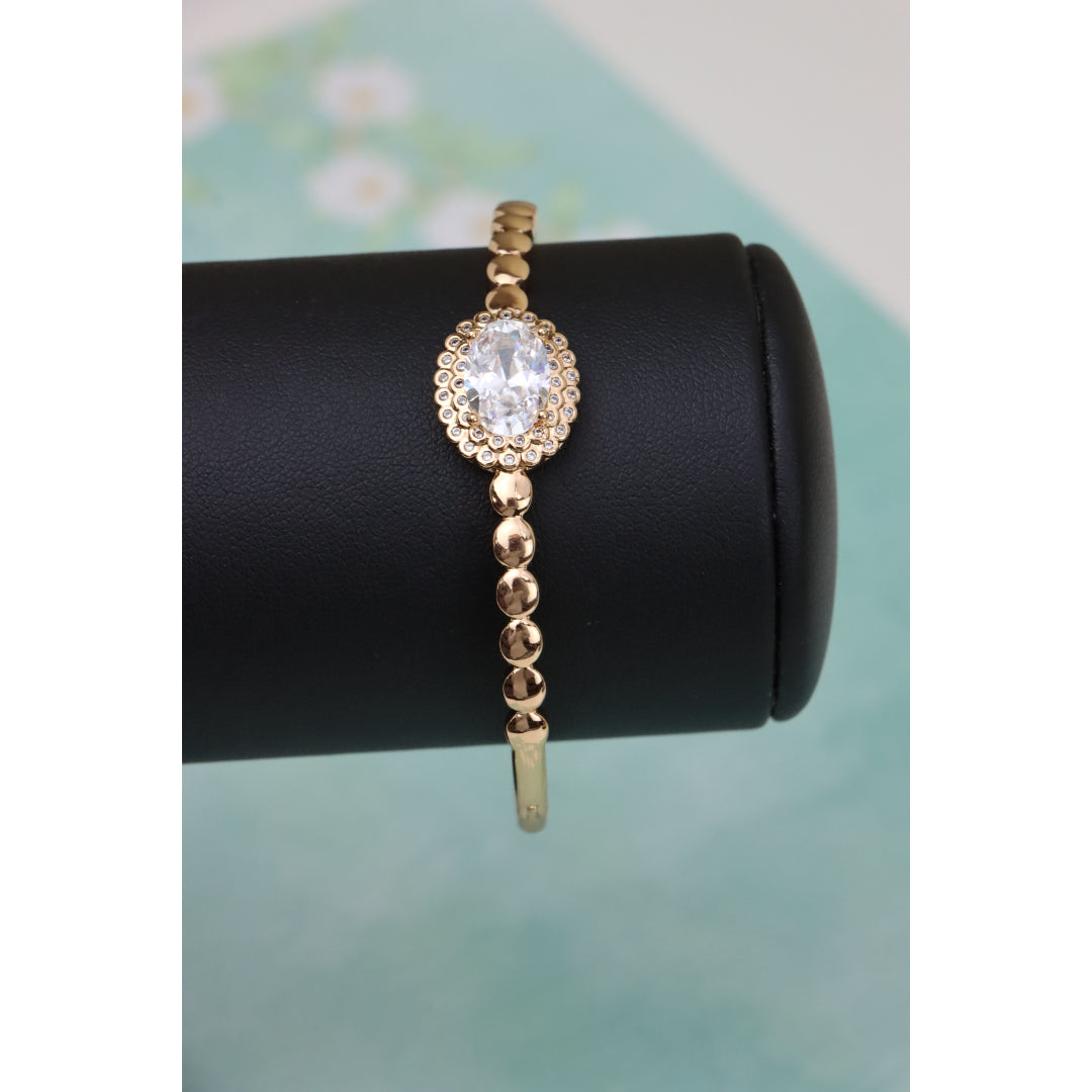 Rose Gold Bangle with Oval Center Stone and Beaded Design, XPBL0453 (2046-3)