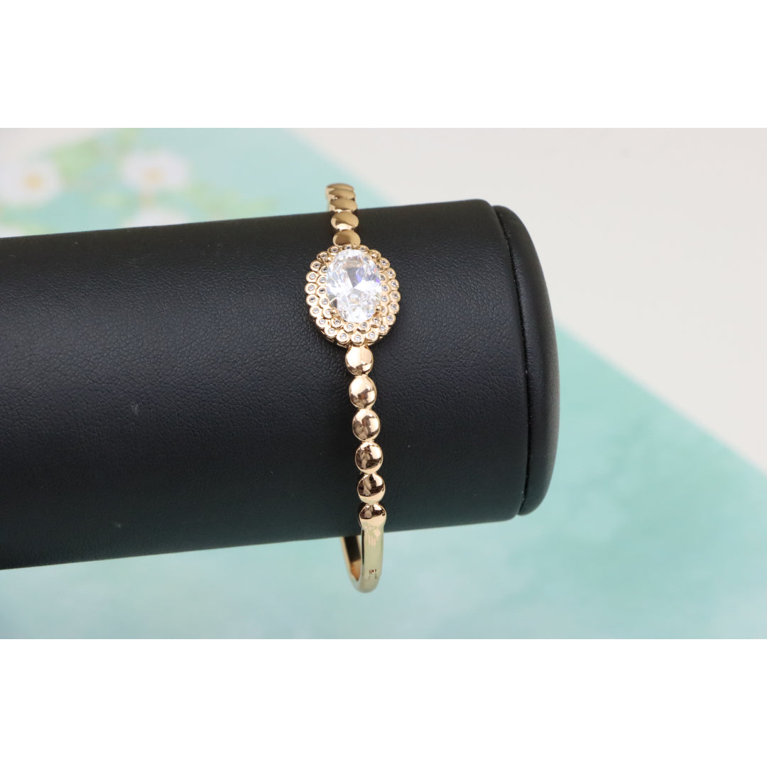 Rose Gold Bangle with Oval Center Stone and Beaded Design, XPBL0453 (2046-3)