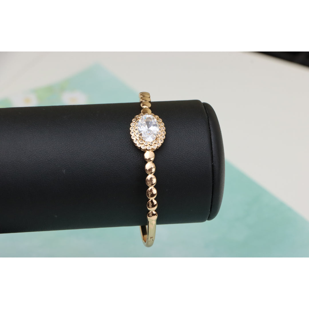 Rose Gold Bangle with Oval Center Stone and Beaded Design, XPBL0453 (2046-3)