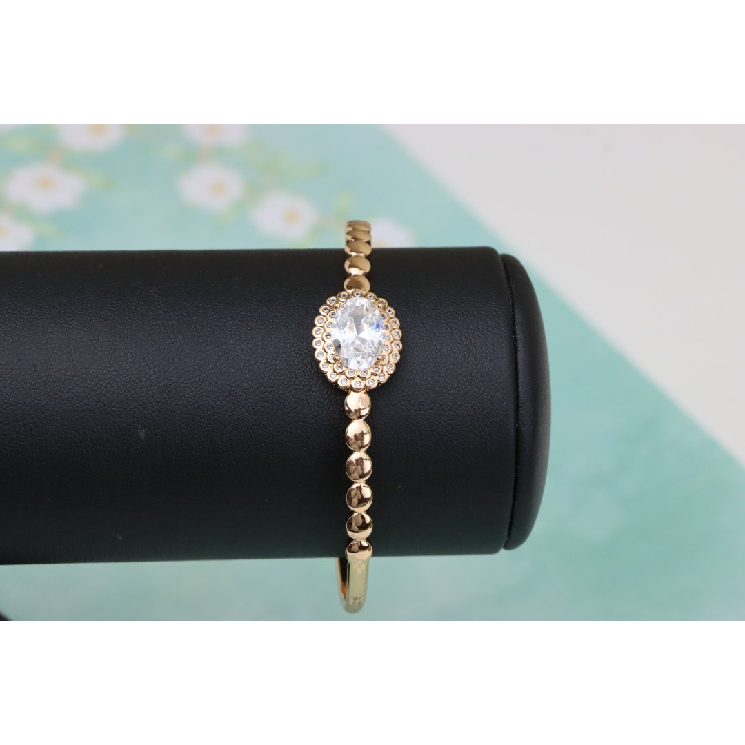 Rose Gold Bangle with Oval Center Stone and Beaded Design, XPBL0453 (2046-3)