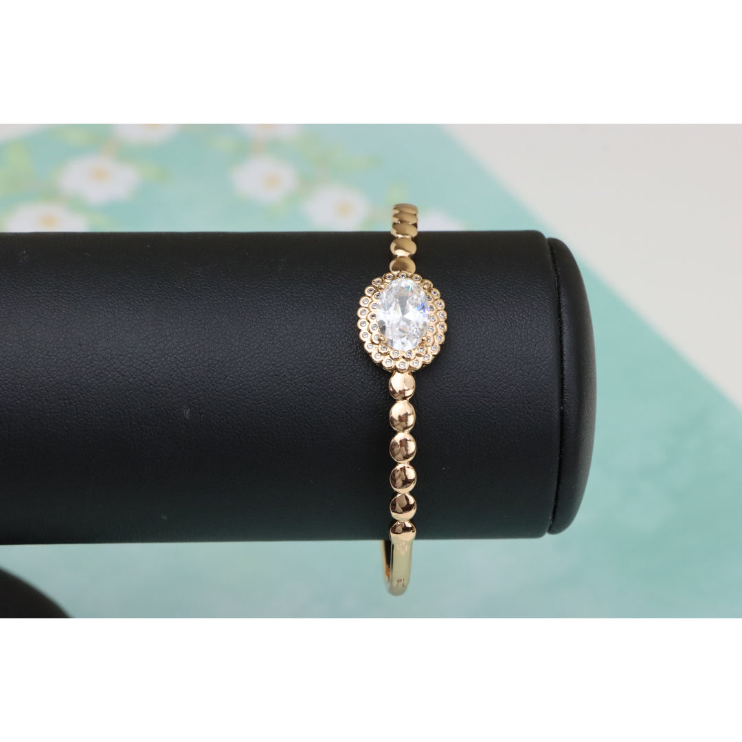Rose Gold Bangle with Oval Center Stone and Beaded Design, XPBL0453 (2046-3)