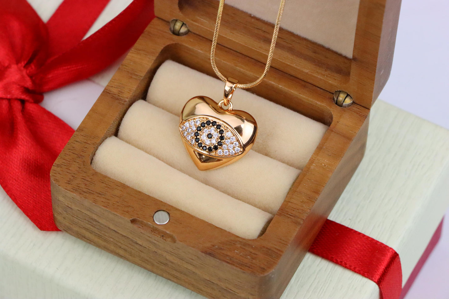 Heart Evil Eye Rose Gold Pendant with Crystals, XPPT1582 (2146-2)