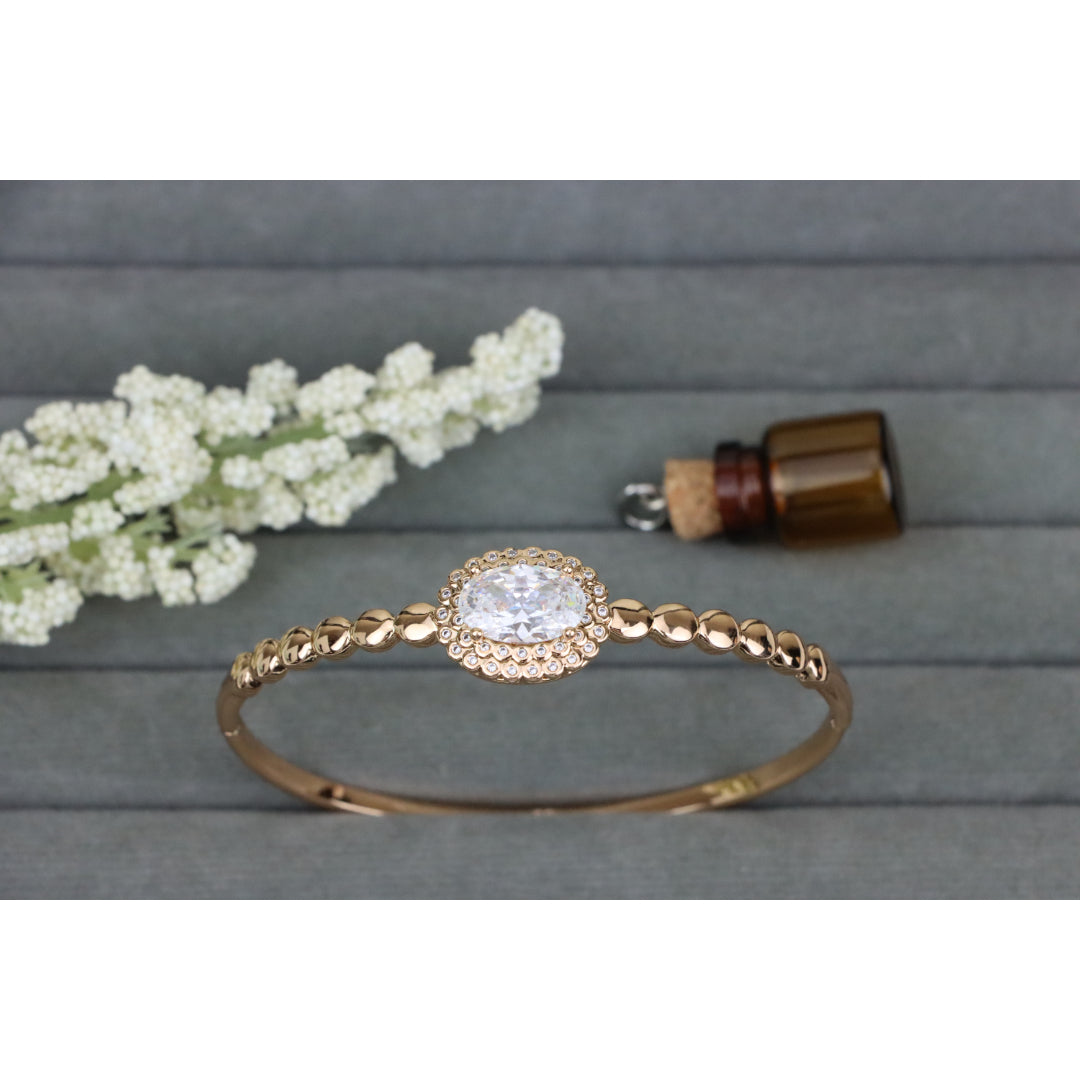 Rose Gold Bangle with Oval Center Stone and Beaded Design, XPBL0453 (2046-3)
