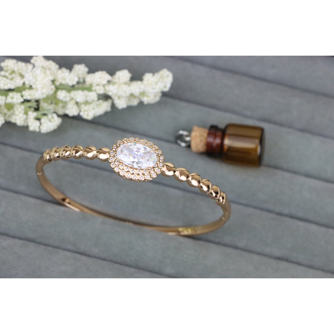Rose Gold Bangle with Oval Center Stone and Beaded Design, XPBL0453 (2046-3)