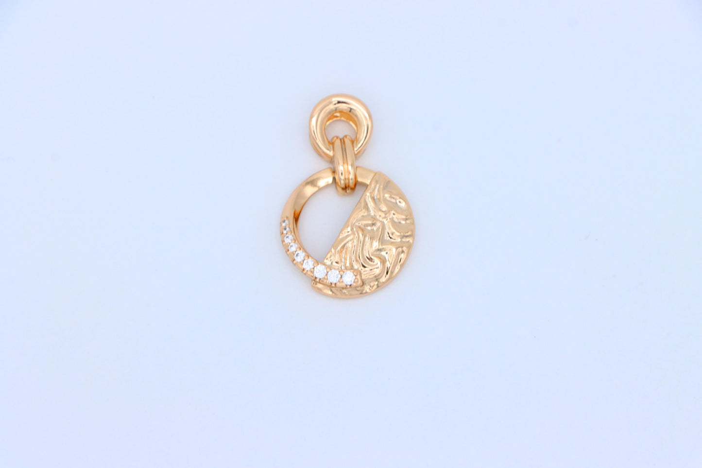 Textured Circle Rose Gold Pendant with Crystals, XPPT1583 (2146-3)
