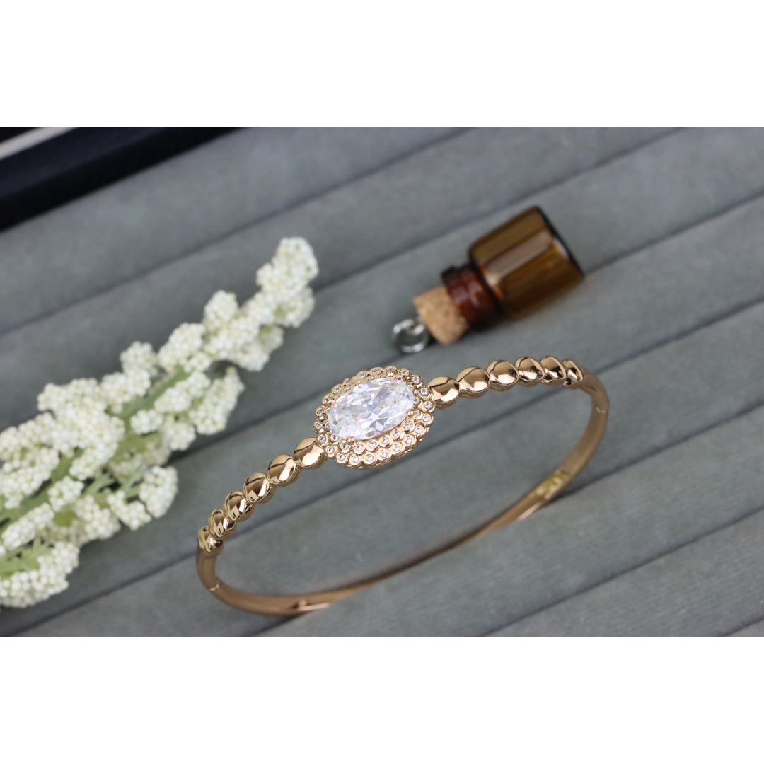 Rose Gold Bangle with Oval Center Stone and Beaded Design, XPBL0453 (2046-3)