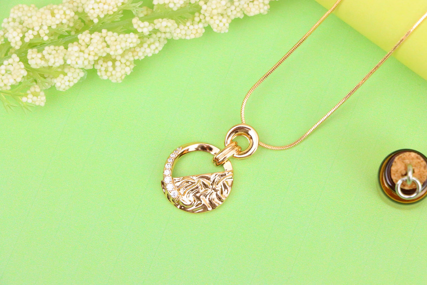 Textured Circle Rose Gold Pendant with Crystals, XPPT1583 (2146-3)