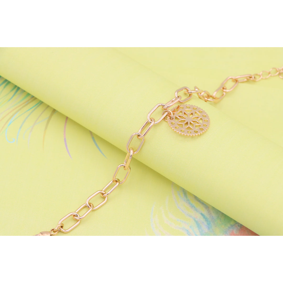 Rose Gold Plated Bracelet with Cutout Floral Disc Charm, XPBL0880 (2088-9)