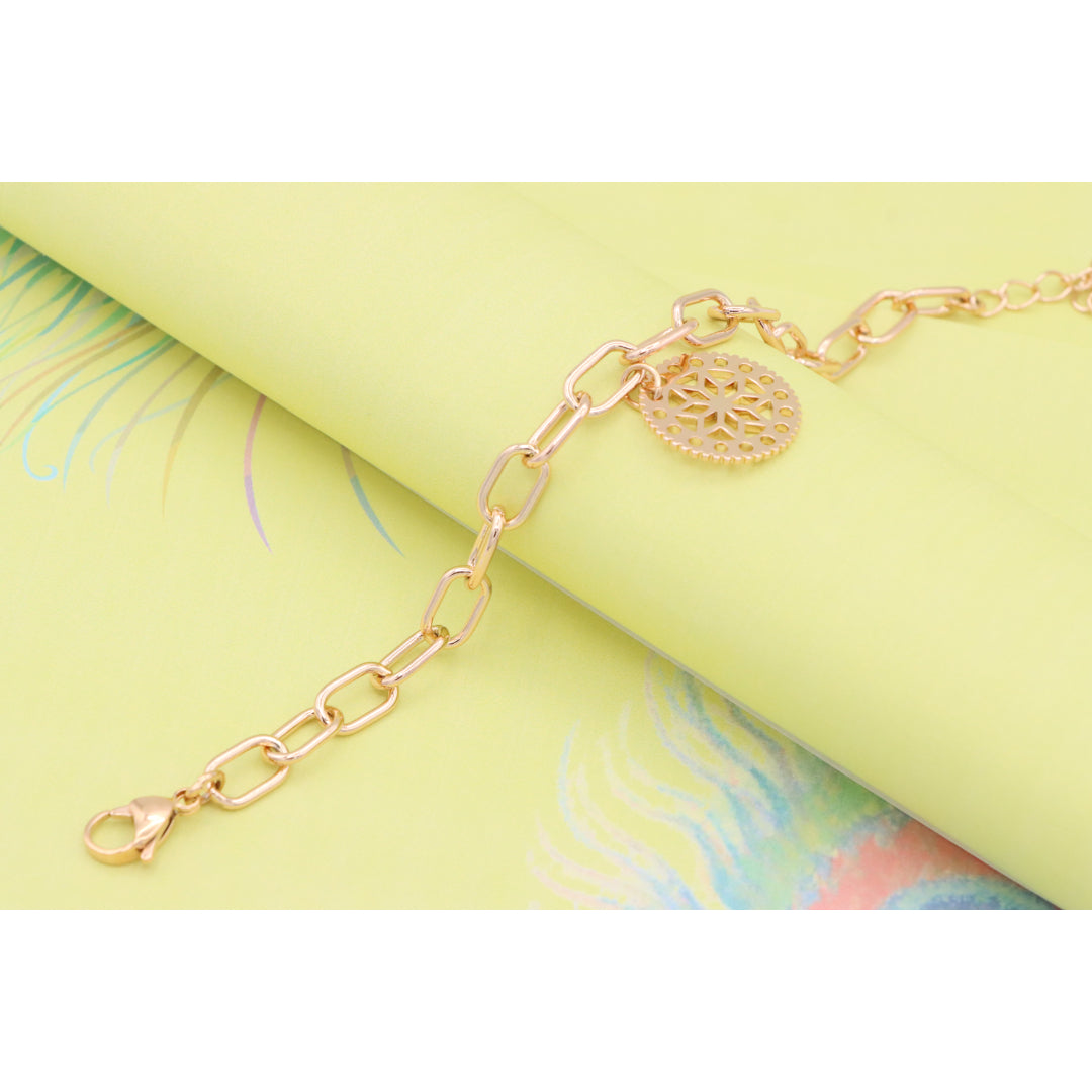 Rose Gold Plated Bracelet with Cutout Floral Disc Charm, XPBL0880 (2088-9)
