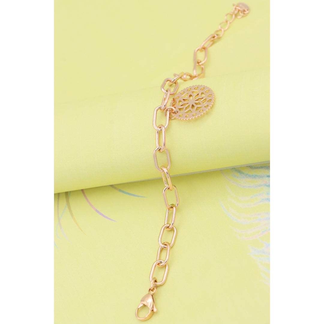 Rose Gold Plated Bracelet with Cutout Floral Disc Charm, XPBL0880 (2088-9)