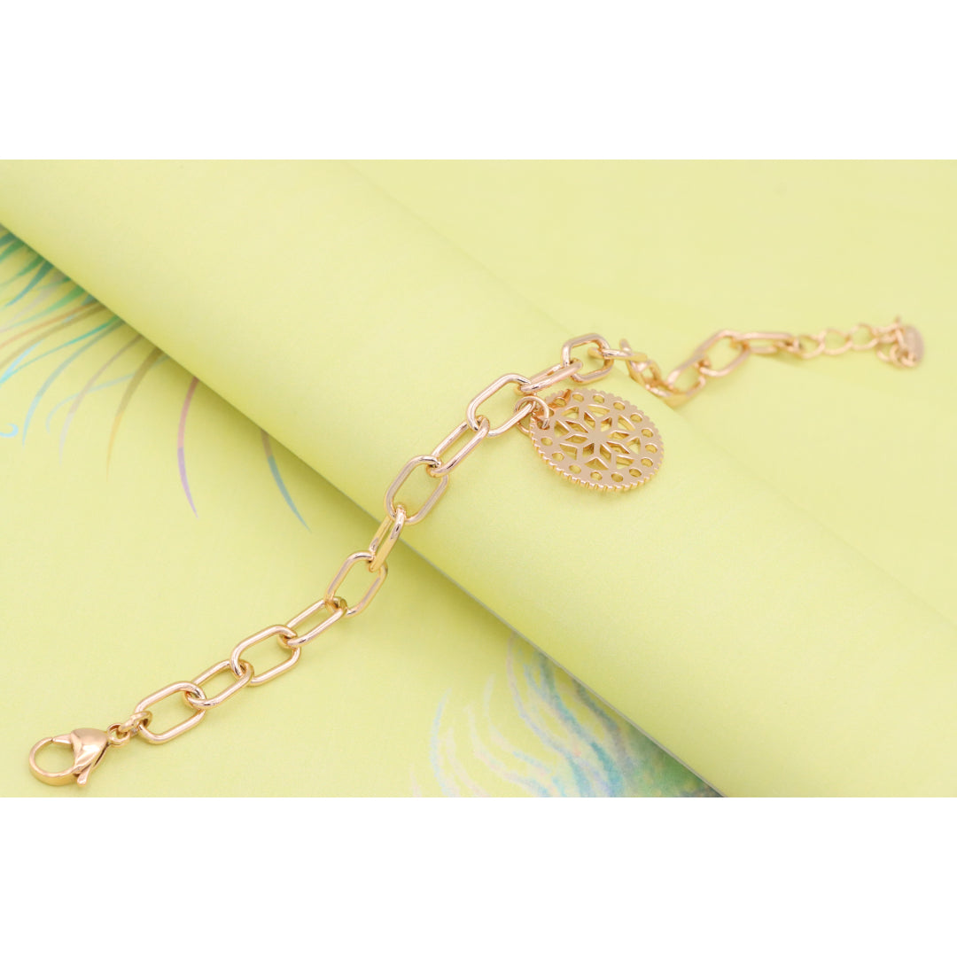 Rose Gold Plated Bracelet with Cutout Floral Disc Charm, XPBL0880 (2088-9)