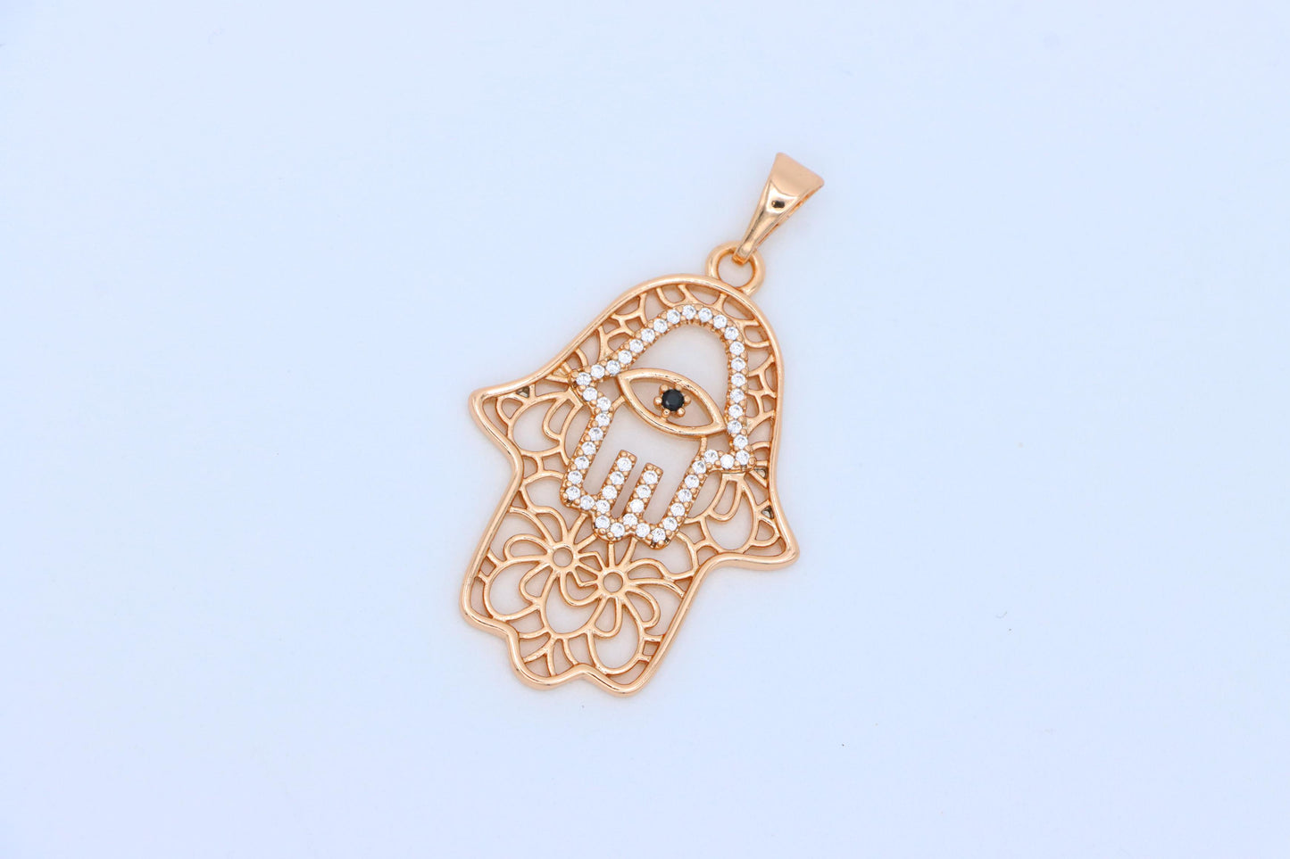 Rose Gold Hamsa Hand Pendant with Crystal Eye Statement Charm, XPPT1585 (2146-5)