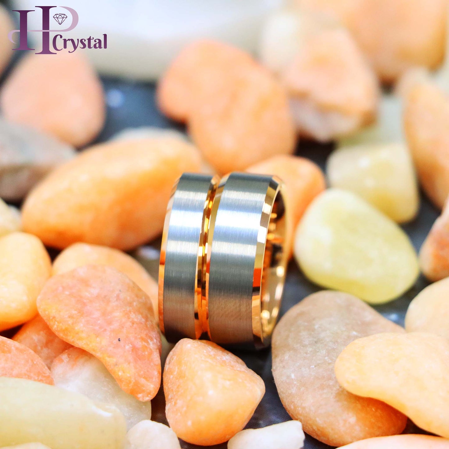 Brushed Center, Rose Gold Plated Beveled Edge & Inside Tungsten Ring