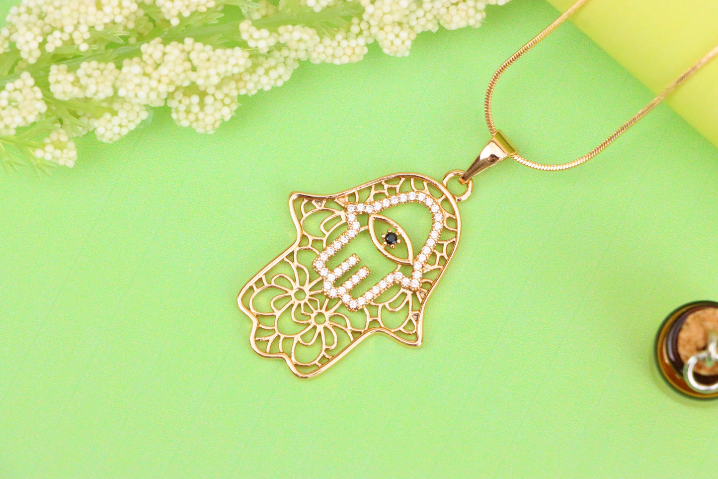Rose Gold Hamsa Hand Pendant with Crystal Eye Statement Charm, XPPT1585 (2146-5)