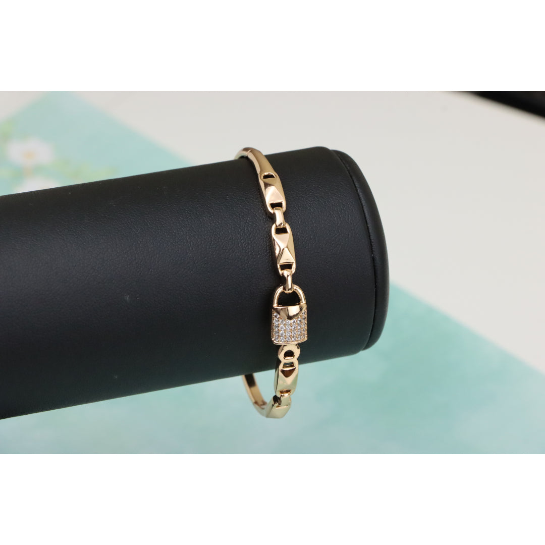 Elegant Rose Gold Bangle with Textured Links and Diamond Accents, XPBL0457 (2046-7)