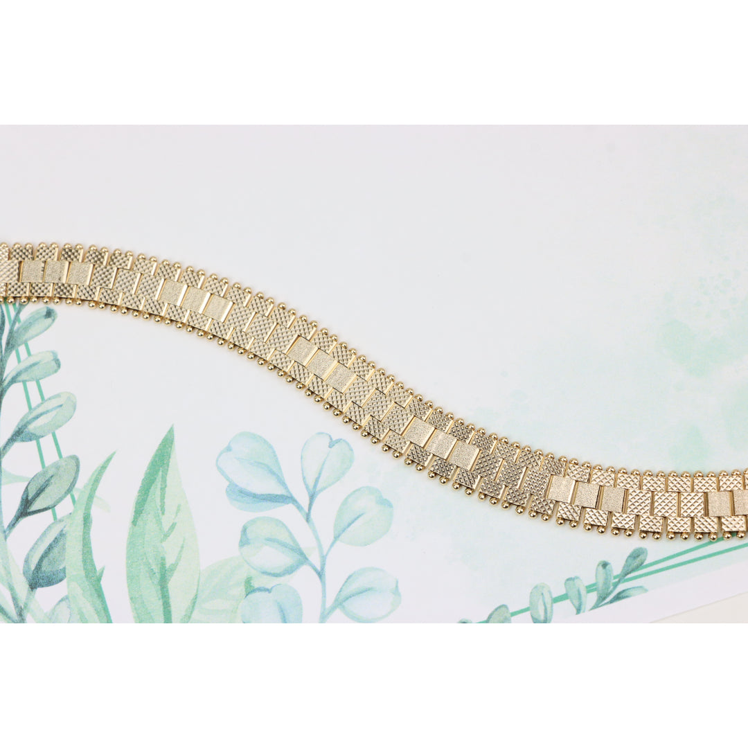 Rose Gold Wide Textured Chain Bracelet with Polished Ball Edges, XPBL0883 (2089-2)