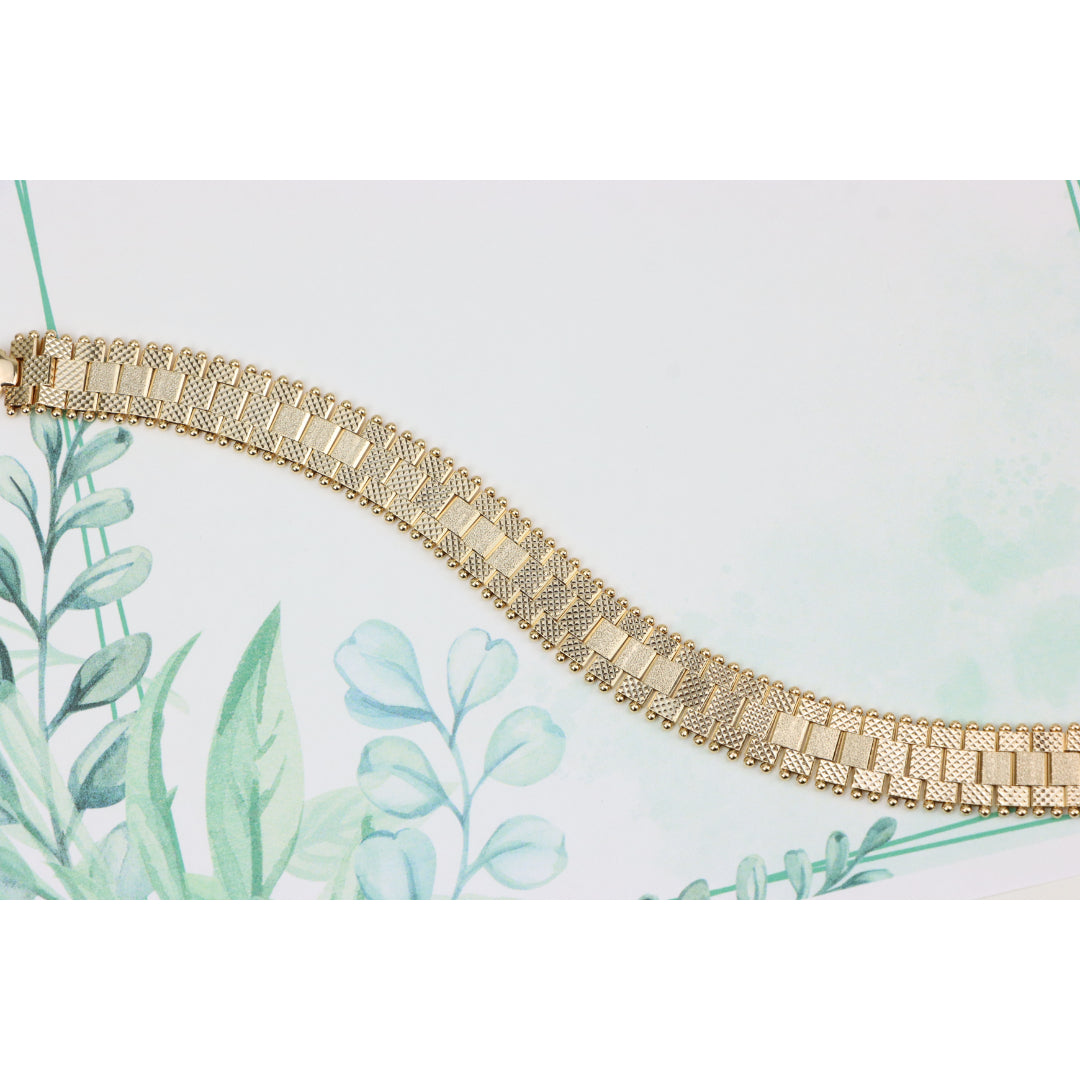 Rose Gold Wide Textured Chain Bracelet with Polished Ball Edges, XPBL0883 (2089-2)