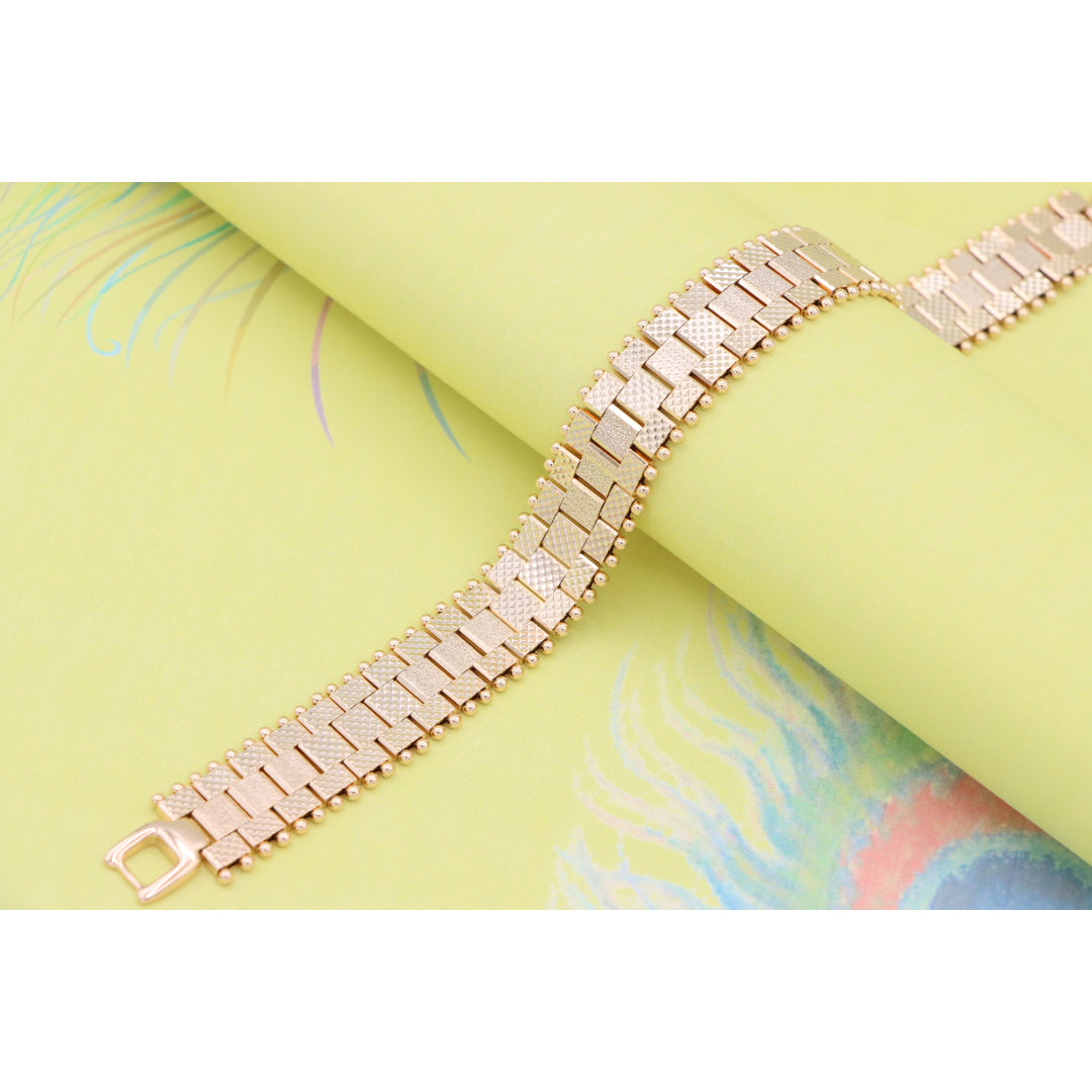 Rose Gold Wide Textured Chain Bracelet with Polished Ball Edges, XPBL0883 (2089-2)