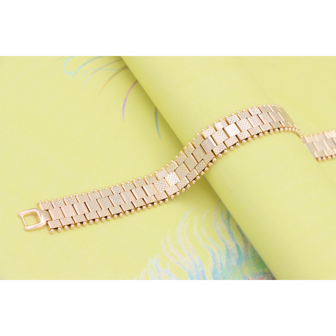 Rose Gold Wide Textured Chain Bracelet with Polished Ball Edges, XPBL0883 (2089-2)
